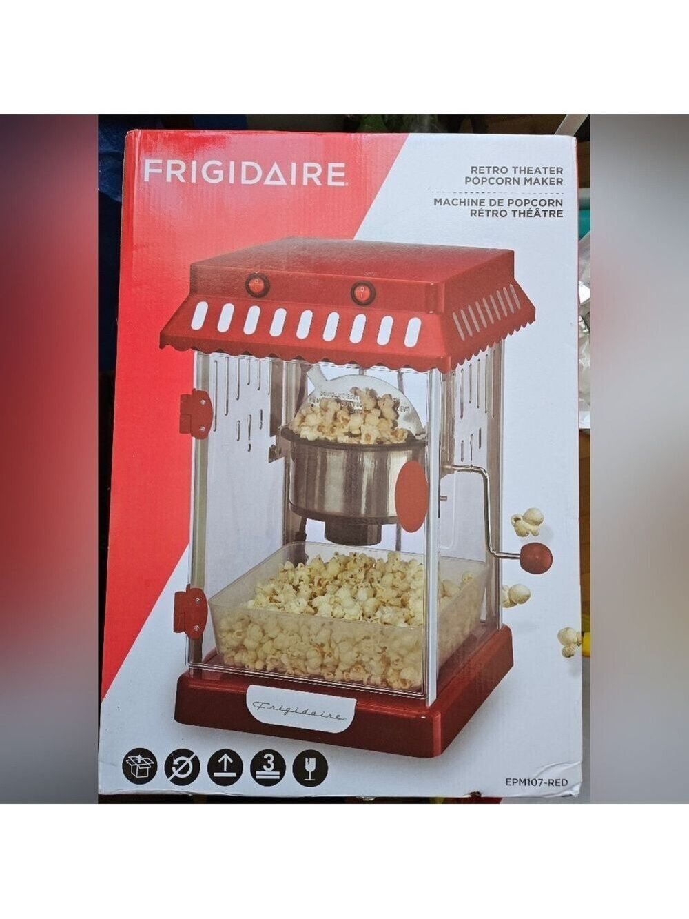 Frigidaire Retro Countertop Popcorn Maker EPM107-RED Hot Air No Oil Required NEW